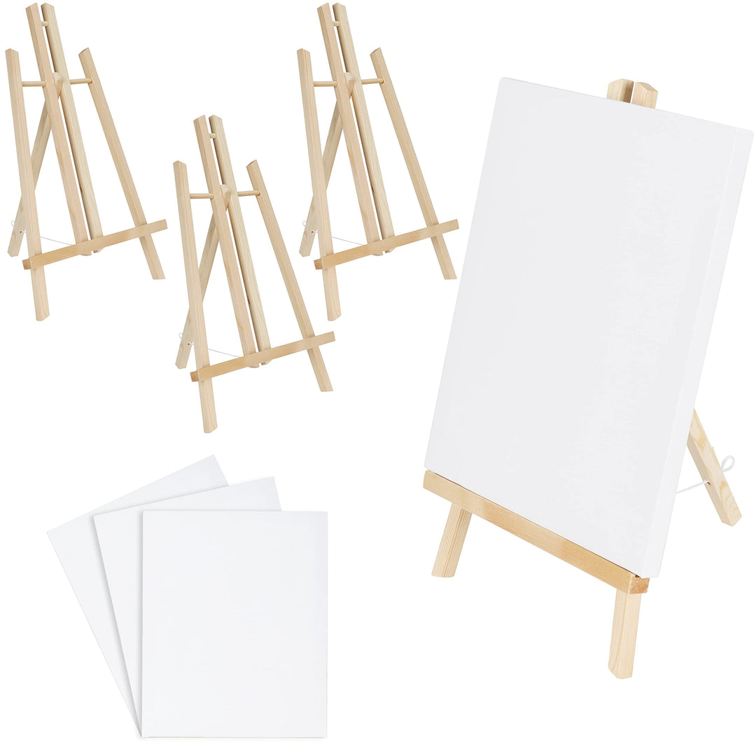 Belle Vous 4 Stk Kleine Staffelei Holz Tisch mit Leinwand Set - B21,5 x H37 cm Tischstaffelei Klein