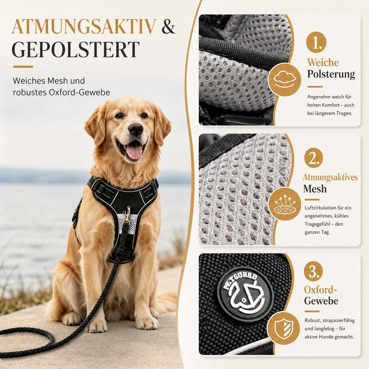 Hundegeschirr Grosse Hunde - Verstellbares Geschirr Hund | Anti-Zug Funktion, Atmungsaktiv, Reflexst