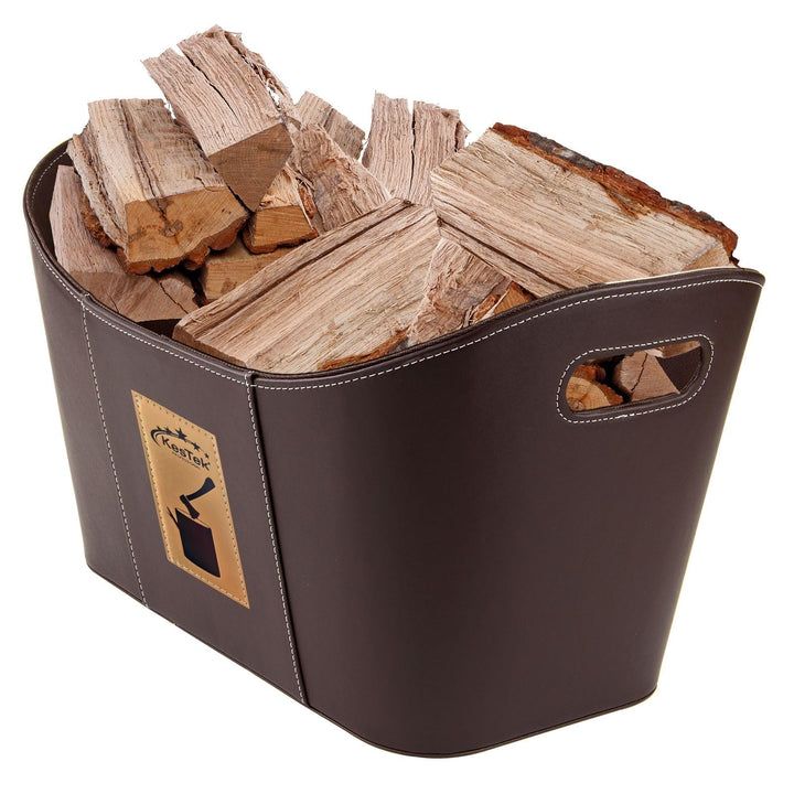 Holzkorb Tasche Korb Kaminholzkorb Brennholzkorb Feuerholzkorb Brennholzholztasche Kunstleder braun