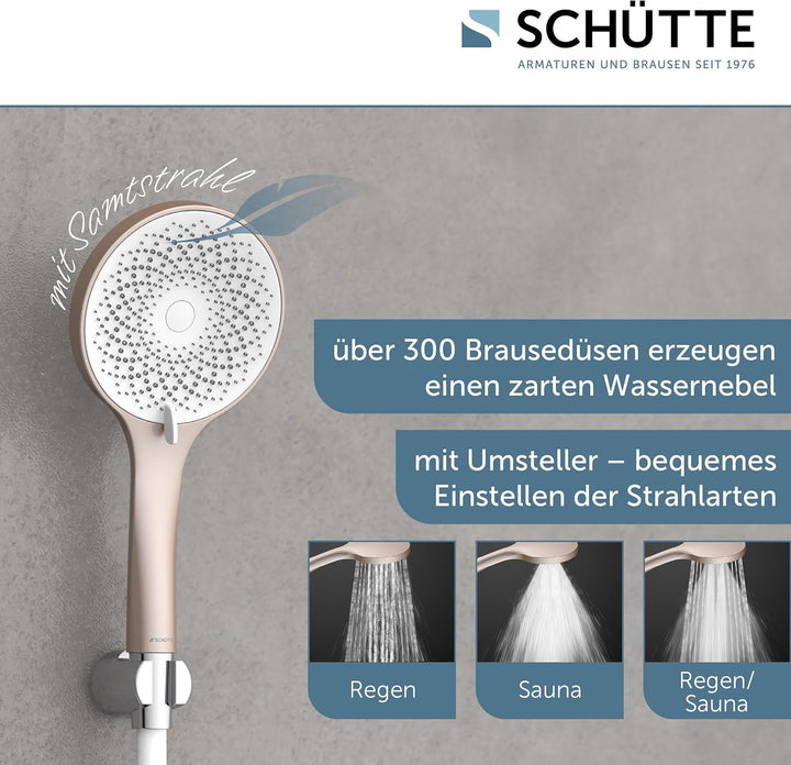 SCHÜTTE Handbrause CAPRI mit Samtstrahl-Technologie | Duschkopf mit über 300 Düsen und 3 einstellbar