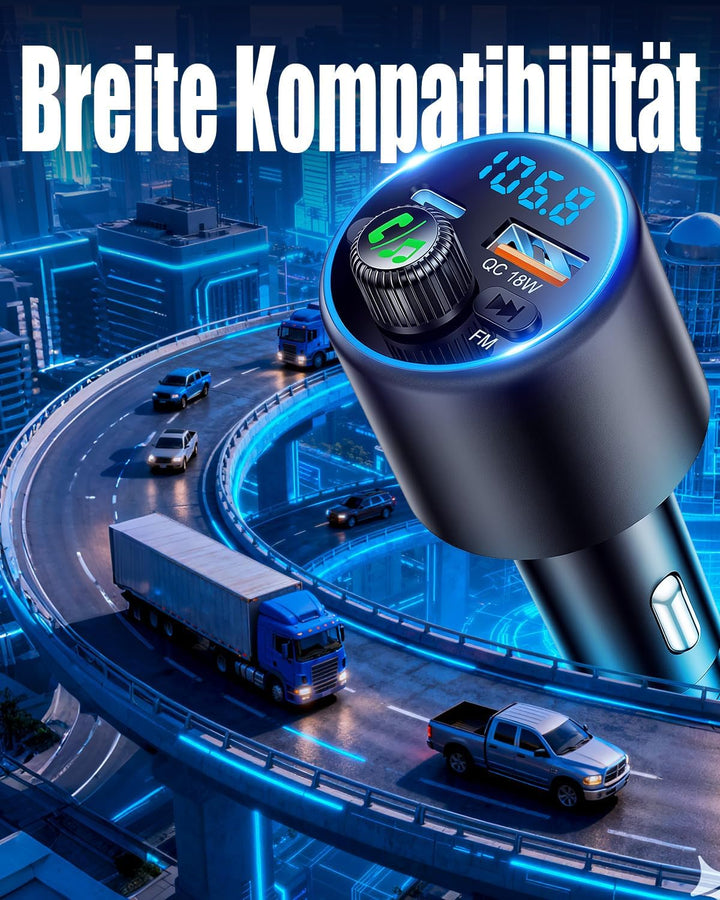 EOIWUY Aufgerüsteter Bluetooth Adapter Auto, [Schnellladung] FM Transmitter Auto Bluetooth 5.3 mit P