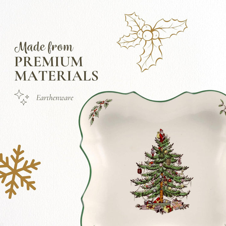 Spode Christmas Tree Devonia Tablett | 21,6 cm Servierschale aus feinem Steingut | Flache Serviersch