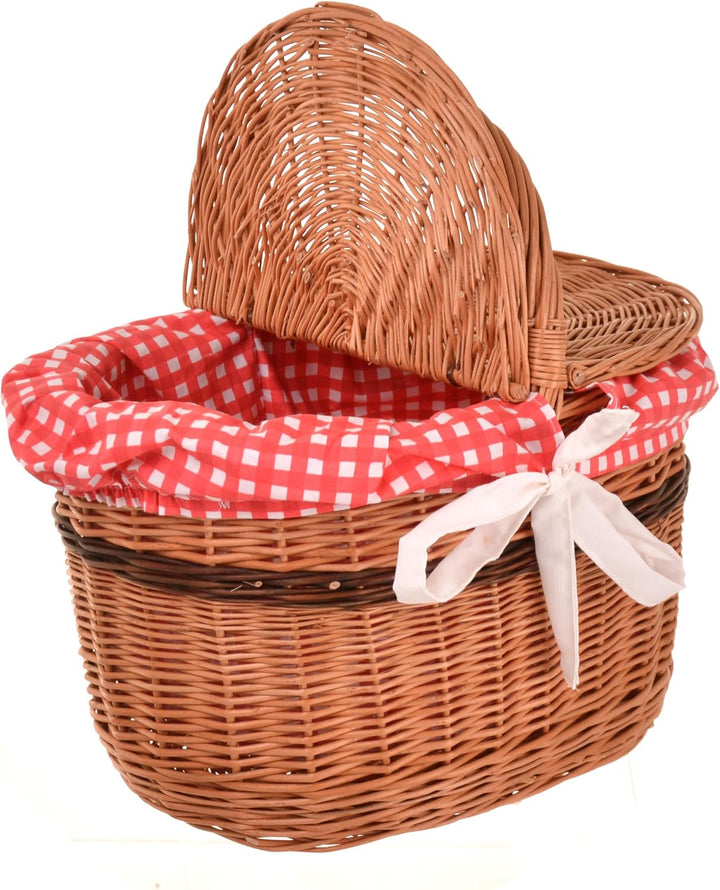 Picknickkorb mit Deckel 40 cm, Weidenkorb mit Henkel Rot, Rot