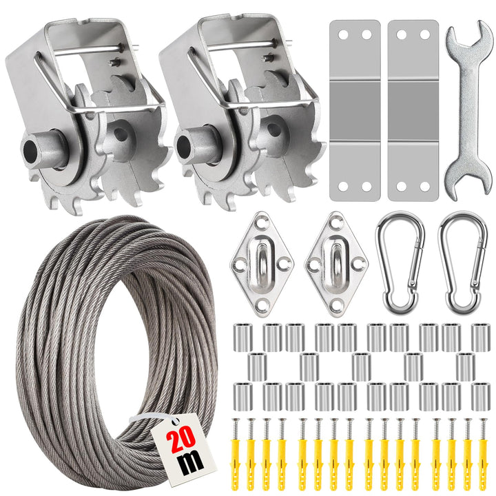 Angooni Sonnensegel-Hardware-Kit inklusive Winden &amp; Drahtseil, Anti-Rost-Edelstahll-Hardware-Kit für