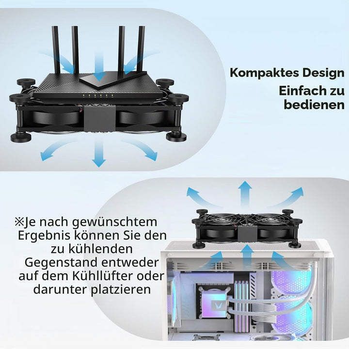 ELUTENG 2 in 1 Zweireihiger USB C Lüfter 80mm mit 3 Einstellbare Geschwindigkeiten, 5V Doppelt Type