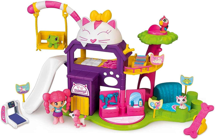 Pinypon - Haustierschule, Puppen Spielzeug Set Figur, 4 Tier Figuren [ Hund Katze Schildkröte und Vo