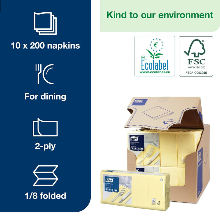 Tork 477427 champagnerfarbene Lunchservietten 1/8 gefaltet / 2-lagige Papierservietten für Snacks &amp;