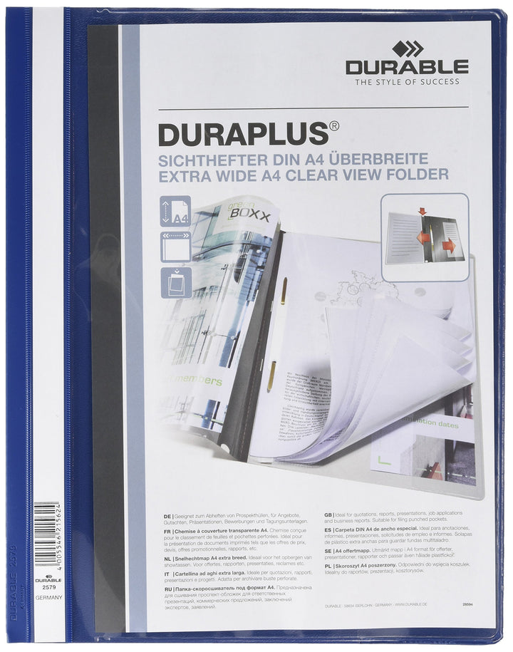 Durable Angebotshefter Duraplus mit Sichttasche für A4, dunkelblau, 25er Packung, 257907, dunkelblau