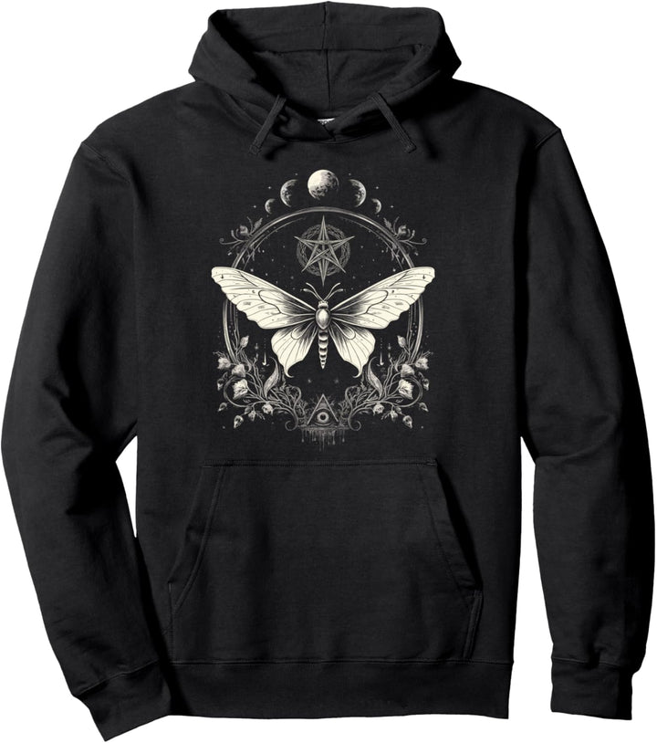 Gothic Grunge Mondphasen Pentagramm Motten Goth Pullover Hoodie
