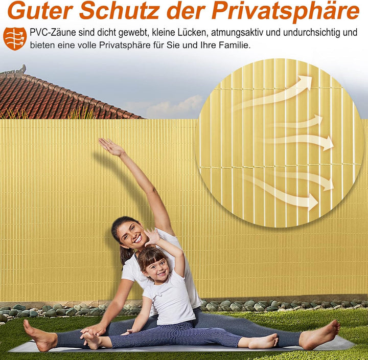 PVC Sichtschutzmatte Sichtschutzzaun 200x1000CM, Bambus, Outdoor Sichtschutz mit verstärkten Lamelle