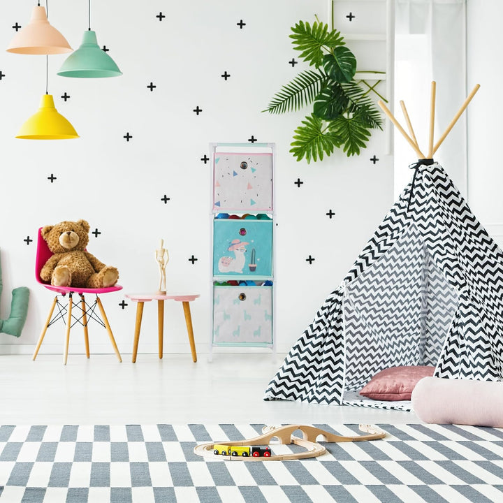 Relaxdays Kinderregal, 3 Boxen, Lama-Design, HBT 89 x 27,5 x 30, 3