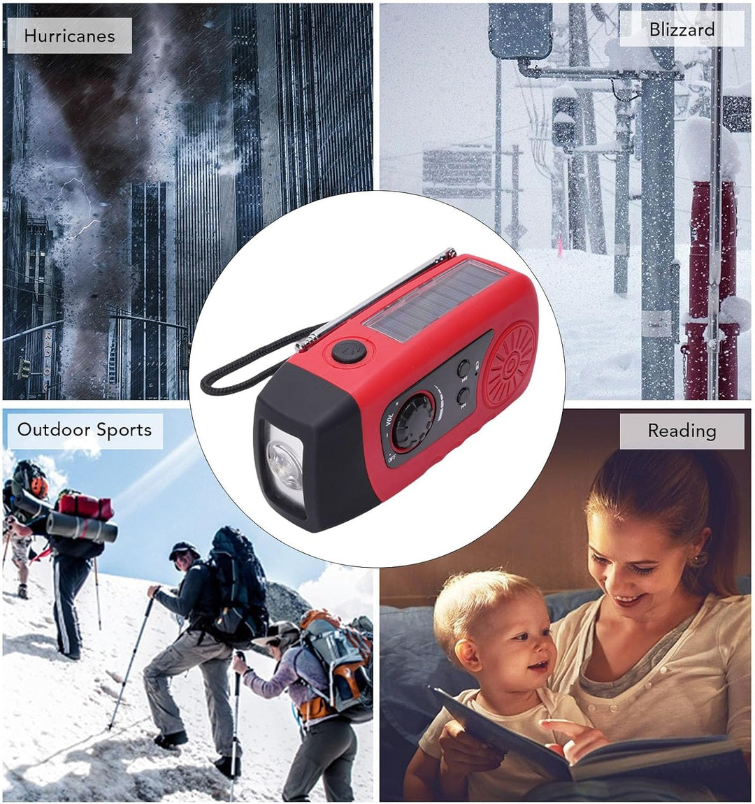 Handcrank Emergency Radio, Tragbares Solarradio mit LED Taschenlampen- und Telefonladegerät, FM Weat