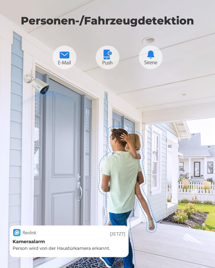 Reolink Überwachungskamera Aussen Akku Argus Eco + Solarpanel, Kabellose 1080p WLAN Solar IP Kamera
