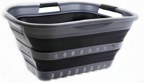SAMMART 30L Collapsible 3 Handled Plastic Wäschekorb - Faltbarer Pop-Up-Vorratsbehälter/Organizer -