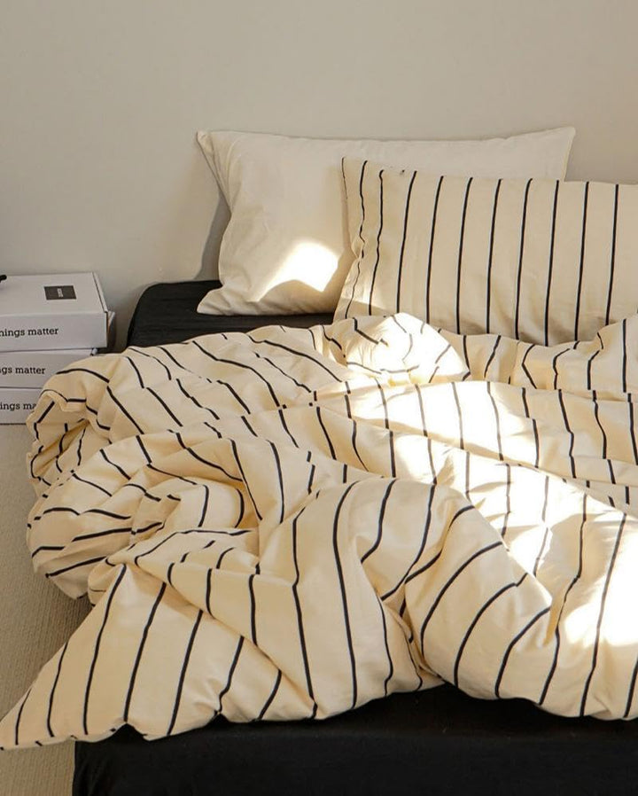 Bettwäsche 135x200 Beige Gestreift Streifen mit Kissenbezug 80x80cm Dunkelbeige Streifen 135x200cmx1