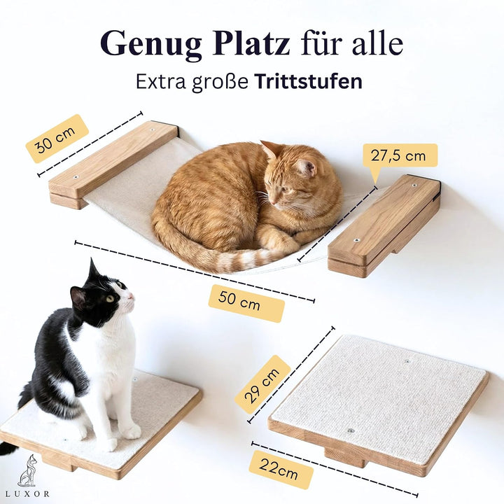 LUXOR Kletterwand Katzen Hängematte inkl. 2X Katzentreppe Wand &amp; Befestigungsmaterial - Stabilität u