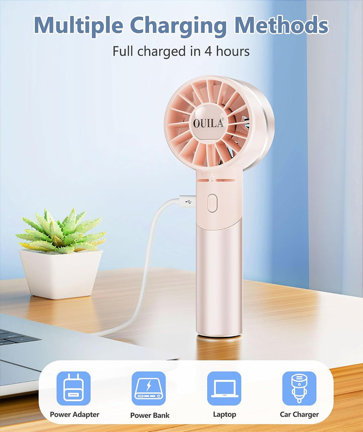 OUILA Handventilator, 2600mAh Mini Ventilator aus Metallwerkstoff USB Aufladbar Tragbarer Akku Venti