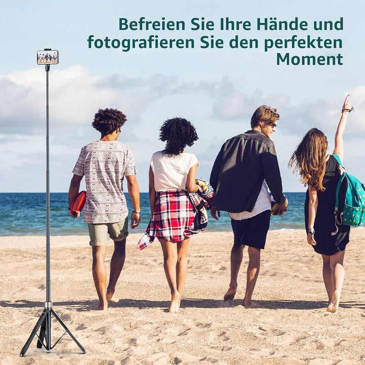 ATUMTEK 165 cm Selfie-Stick, Selfie-Stick mit Abnehmbarer Bluetooth-Fernbedienung, Stativ für Smartp