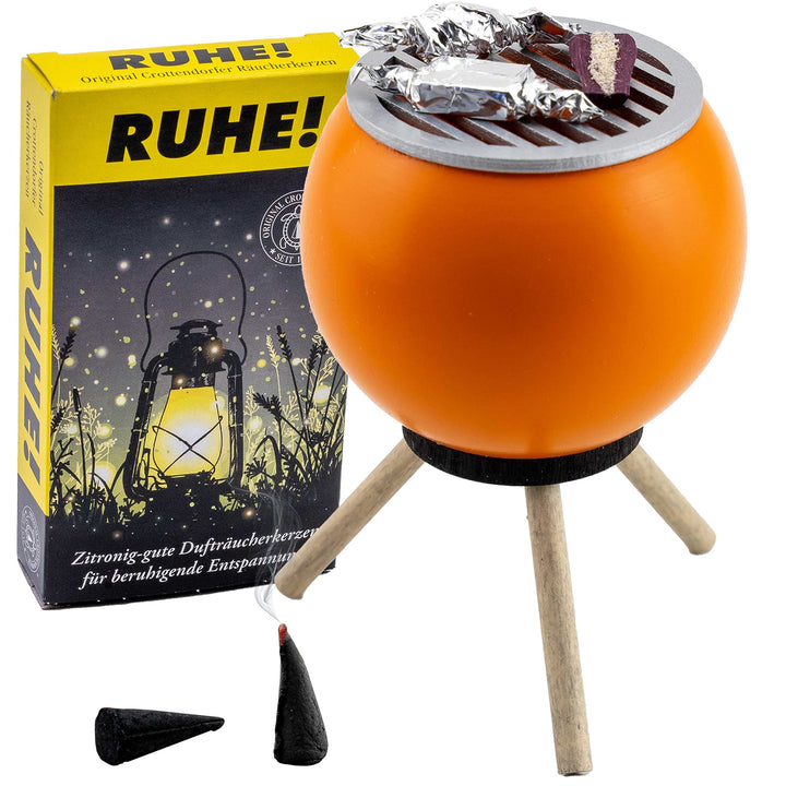 Seiffener Volkskunst | Räucherofen Grillofen | Räucherfigur 10 cm | Grill + Räucherkerzen Ruhe | Räu