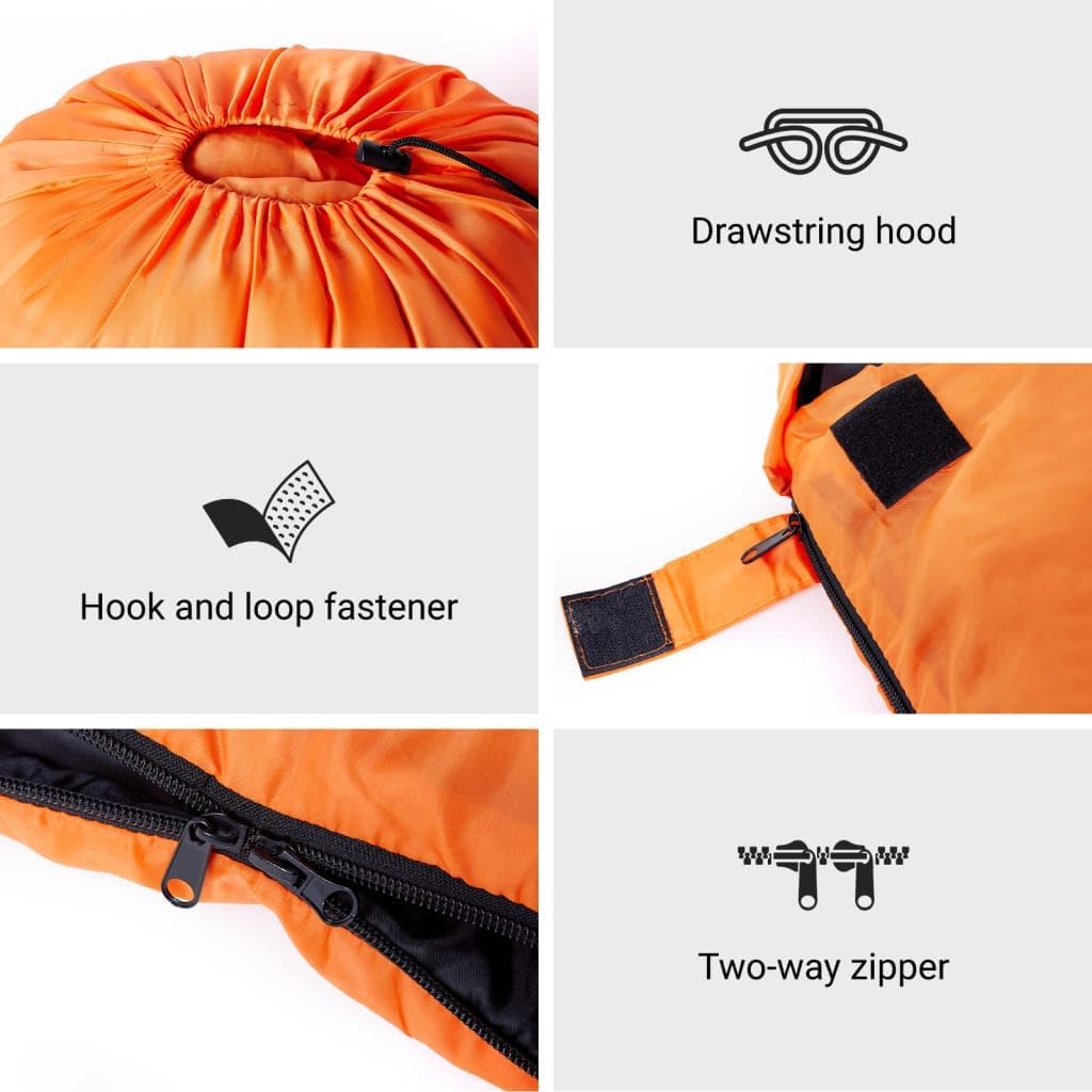 vidaXL Mumienschlafsack für Erwachsene Camping 3 Jahreszeiten Orange und Schwarz 1, Orange und Schwa