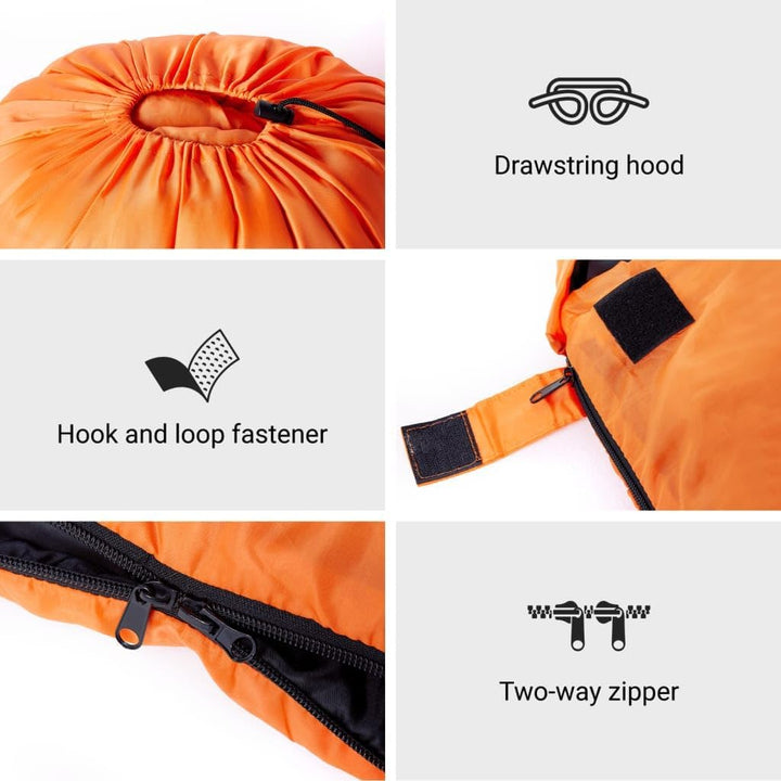 vidaXL Mumienschlafsack für Erwachsene Camping 3 Jahreszeiten Orange und Schwarz 1, Orange und Schwa