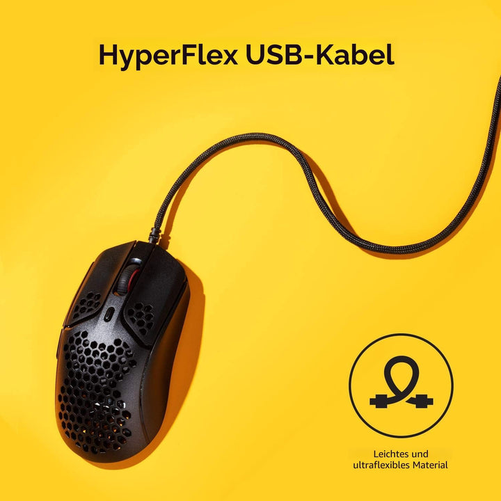 HyperX Pulsefire Haste Gaming-Maus – Ultraleicht, 59g, Wabenschale, Hex-Design, HyperFlex-Kabel, bis