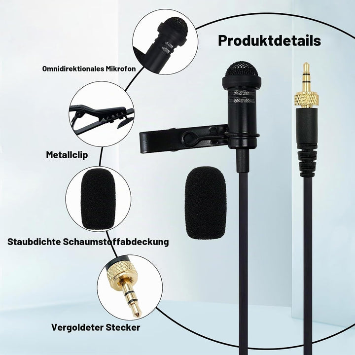 2 Pack 3,5 mm Lavalier Mikrofon Kompatibel mit Sennheiser kabellos Transmitter Omnidirektionale Kond