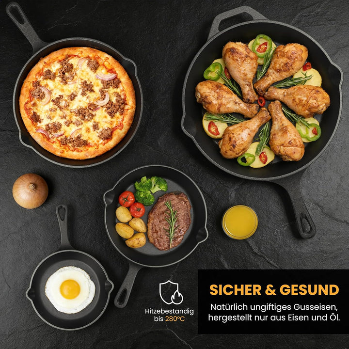 HOMELUX 20 cm Gusseisenpfanne, Eingebrannte Pfanne für Induktion 20cm, 20cm