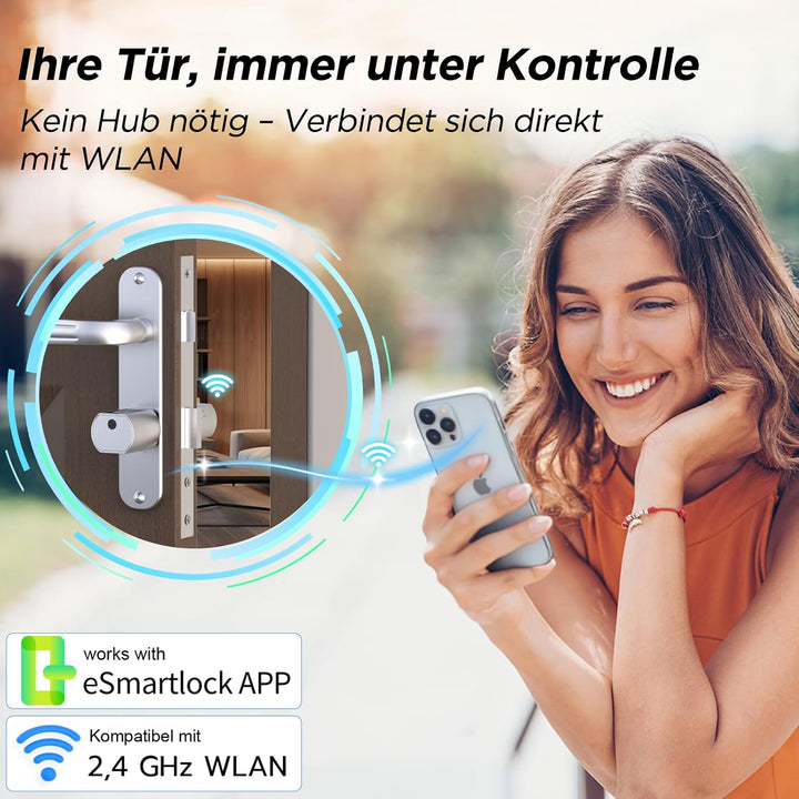 Eseesmart Smart Lock mit WLAN &amp; Bluetooth – Elektronisches Türschloss Fingerabdruck mit Display, Cod