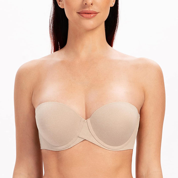 MELENECA Damen Push-Up Trägerlos BH - Bügel BH mit geformte Cups 100B Hell Beige Heide, 100B Hell Be