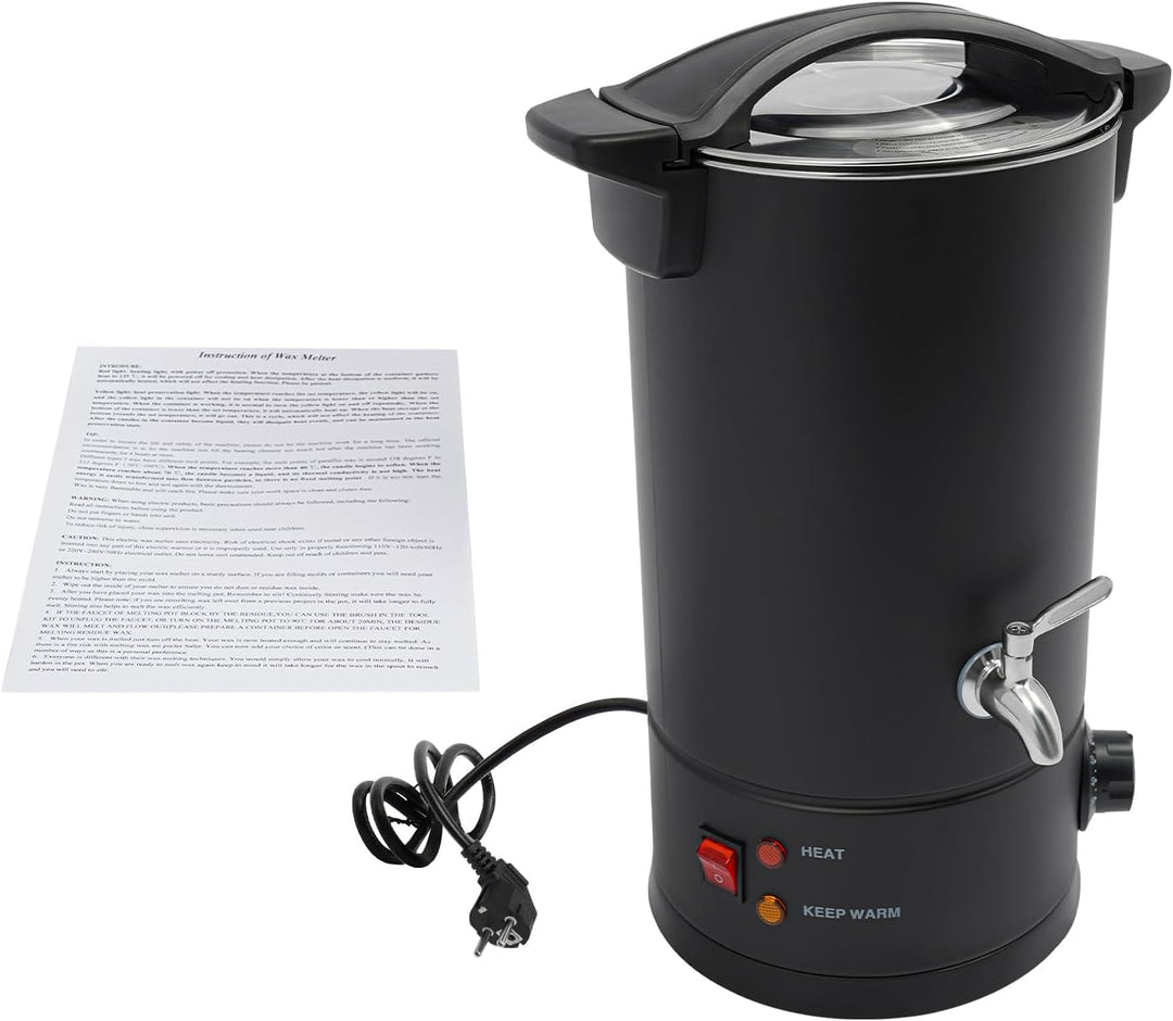CLEADONG Wachsschmelzer 10L Wachsschmelztopf für Kerzen（Schwarz） | aus Edelstahl | 1800 W | 30–110 °