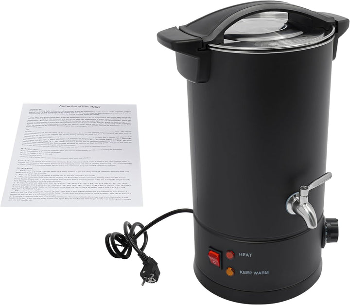 CLEADONG Wachsschmelzer 10L Wachsschmelztopf für Kerzen（Schwarz） | aus Edelstahl | 1800 W | 30–110 °