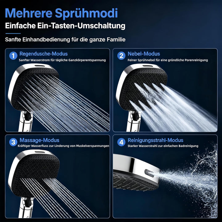 Duschkopf mit Filter, Duschbrause mit Schlauch, Shower Head 4 Modi Luft Einspeisung Druckverstärkter