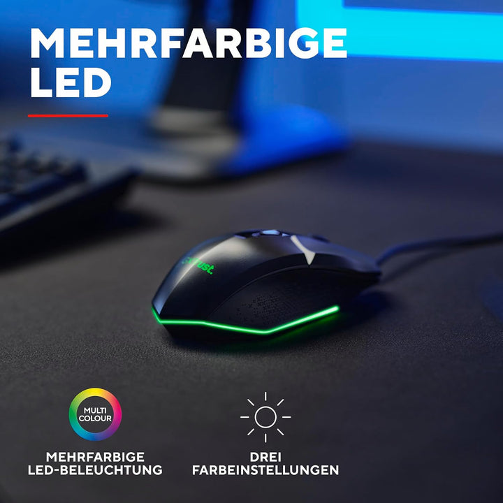 Trust Gaming GXT 109 Felox Gaming Maus mit 6 Programmierbare Tasten, Mehrfarbige LED-Beleuchtung, 20