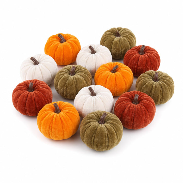 12 Set Herbstdeko, Samt Kürbisse Deko, Mini Tischdeko