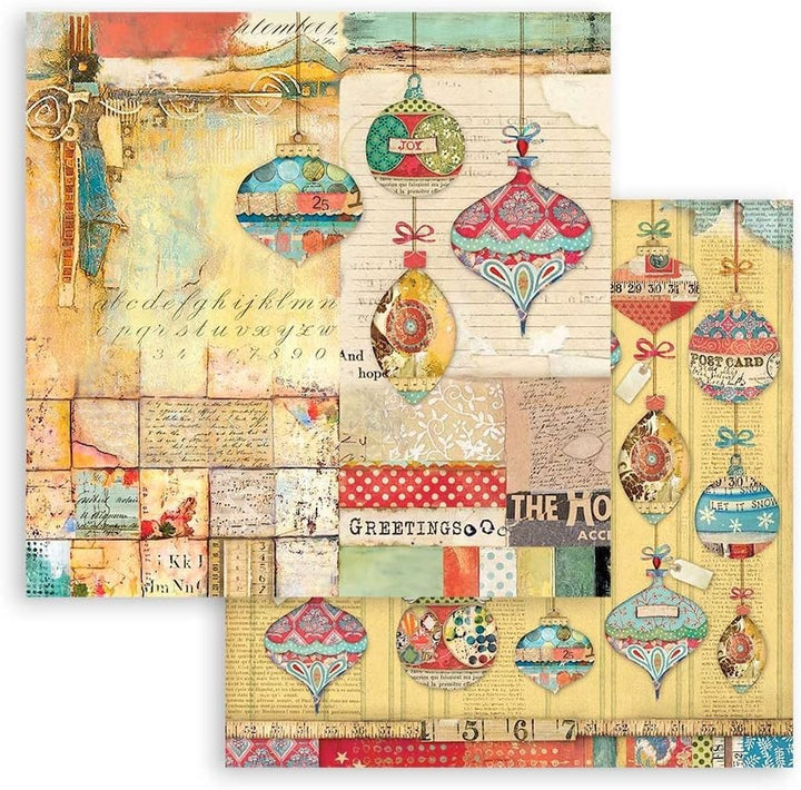 Stamperia SBBXS05 Extra Kleiner Block 10 Blätt-15.24x15.24 (6"x6") Double Face Christmas Patchwork,