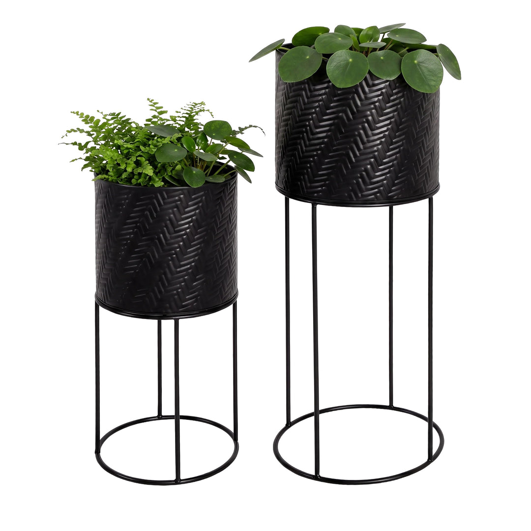 Relaxdays Blumenständer 2er Set, Metall, 2 Grössen, mit Gestell, schwarz, schwarz