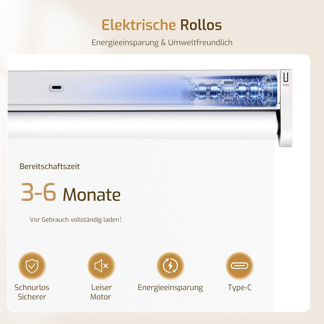 Grandekor Elektrische Rollos mit Lithiumbatterie,Elektrisches Verdunklungsrollo mit Motor &amp; Fernbedi