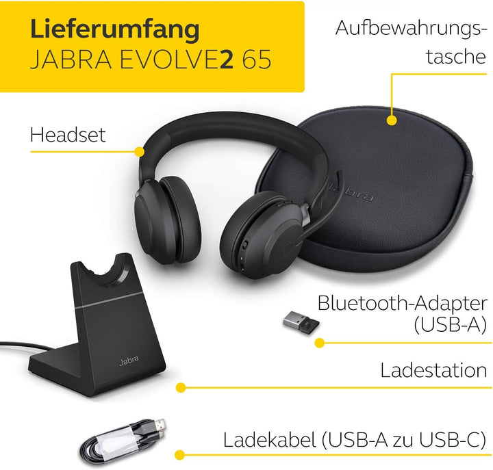 Jabra Evolve2 65 Wireless PC Headset with Charging Stand – Noise Cancelling UC Certified Stereo Head