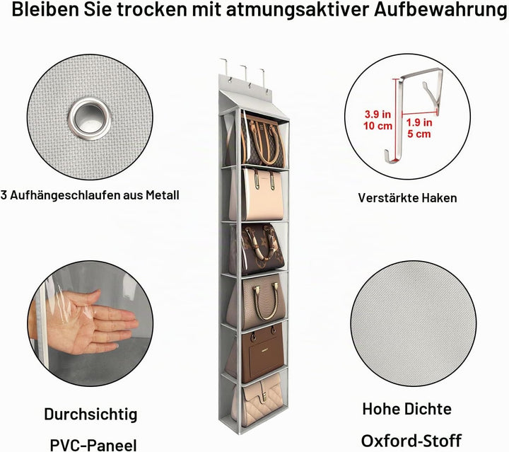 Lirex Geldbörsen-Organizer, 6 Taschen Handtaschen-Organizer mit Reissverschluss zum Aufhängen, für S