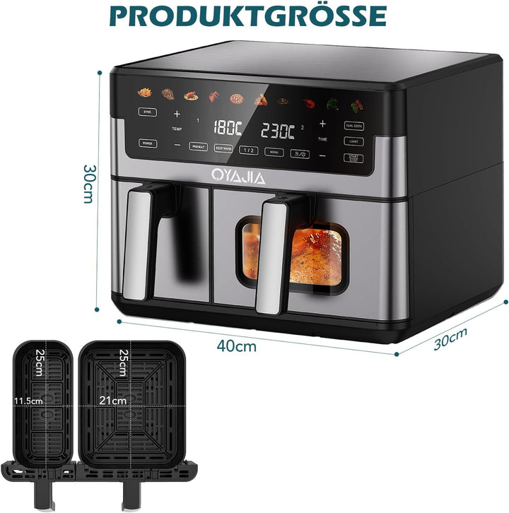Airfryer Dual Basket 10L 2 Körbe 2 Gerichte Gleichzeitig Fertig Weniger Fett Energieeffizient Einfac
