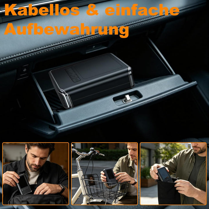 Elektrische Luftpumpe, 150PSI Akku Kompressor mit LED Licht und Auto Stopp