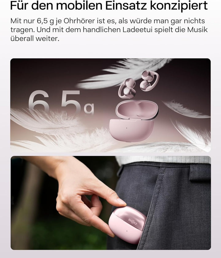 SHOKZ OpenDots ONE Open Ear Kopfhörer, Dolby Audio 6,5g Clip On Kopfhörer weiches Silikon, 40 Std. A
