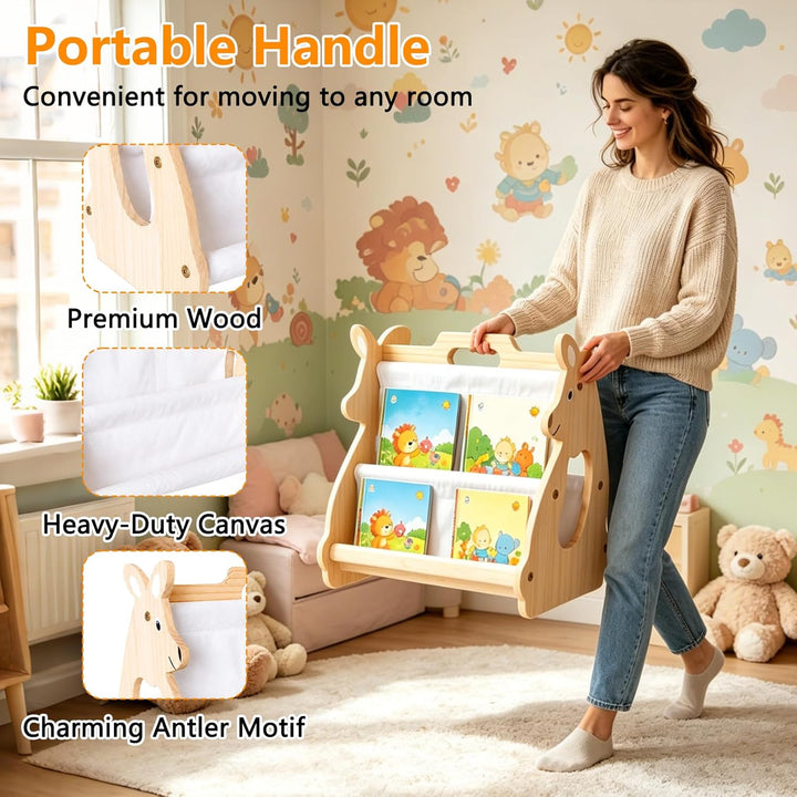 BüCherkiste Kinder Aus Holz, BüCcherregal Kinder Montessori Känguru Design, Bücherregal Kinder Holz