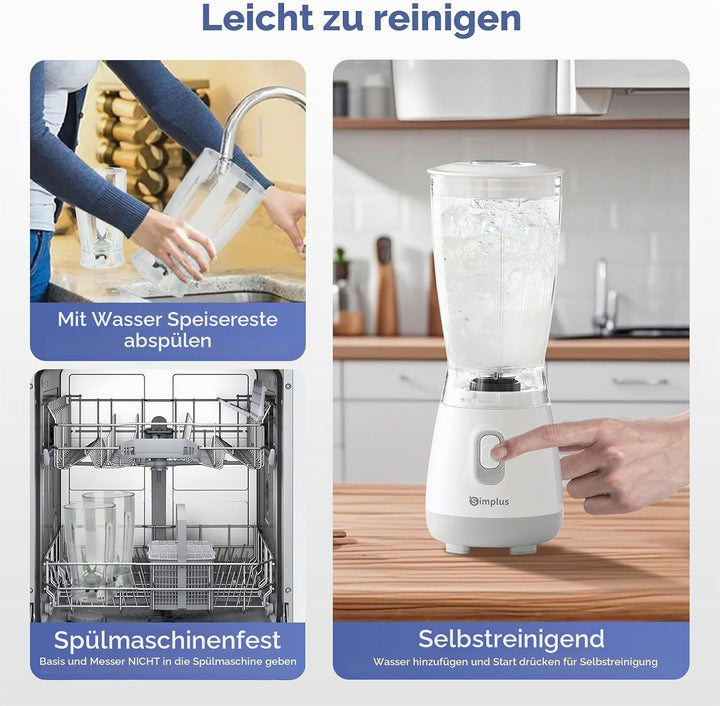 SIMPLUS Standmixer 600 ml Hellgrau, kompakter Smoothie Mixer mit 23000 U/min, 250W Küchenmixer mit 4