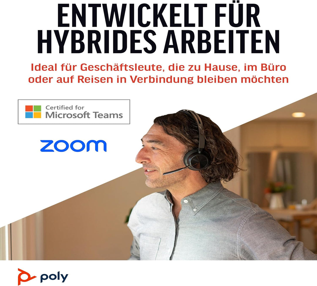Poly Voyager Focus 2 UC schnurloses Headset mit Mikrofon, Active Noise Cancelling (ANC), Verbindung