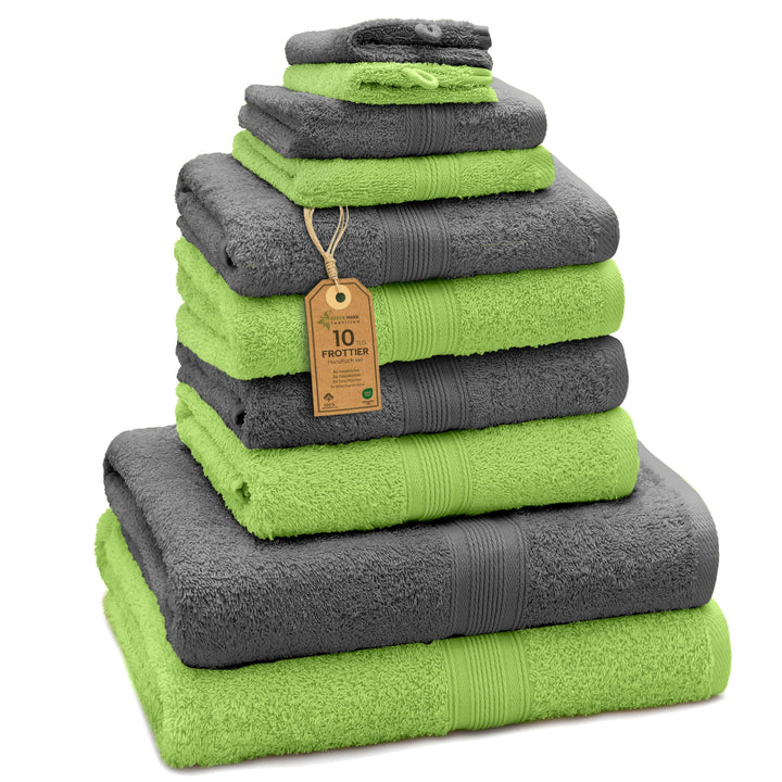 GREEN MARK Textilien 10 TLG. FROTTIER Handtuch-Set mit verschiedenen Grössen 4X Handtücher, 2X Dusch