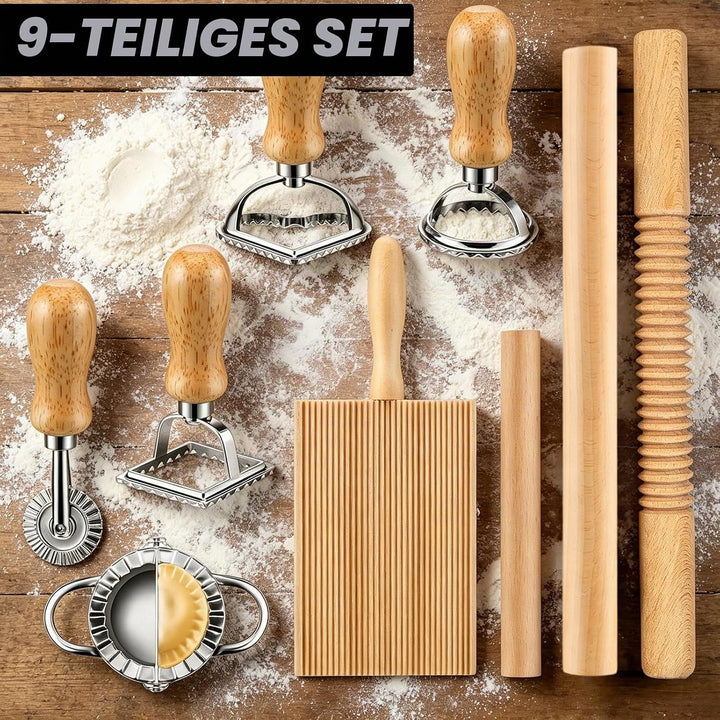 9 Stück NudelherstellungsSet:Effizientes Nudelherstellungs Set mit Nudelhölzern,GnocchiBrett,Teigsch