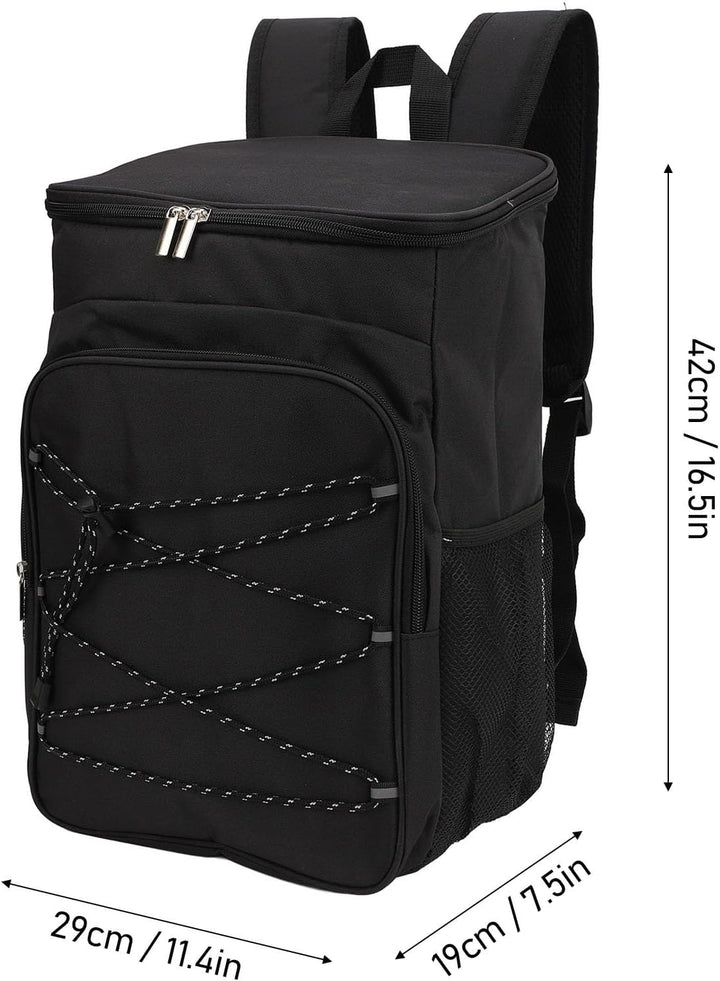 Kühlrucksack Gross, Wasserdichter Camping Rucksack mit Kühlfach und Seitentaschen, Schwarz, für Outd