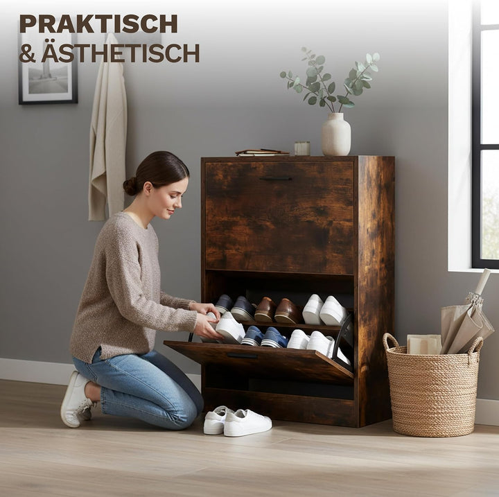 CATAVANA Schuhschrank Schmal - 2 Fächer für 12 Paar - Schuhregal Geschlossen - Platzsparend &amp; Modern